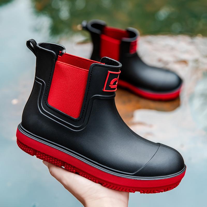 Couple Elastic Rain Boots Short Tube Waterproof Fashion Simple European and American Fishing Rain Outdoor Can Wear Versatile Rain Shoes
