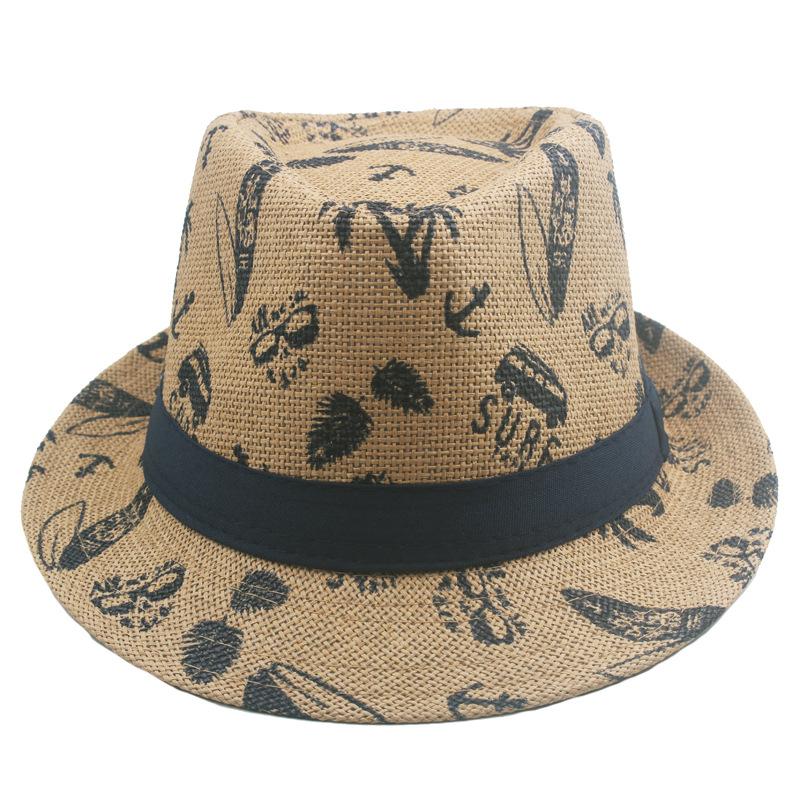 Summer Printed Cartoon Hat British Wind Beach Sun Visor Hat Straw Hat Jazz  Hats for Men