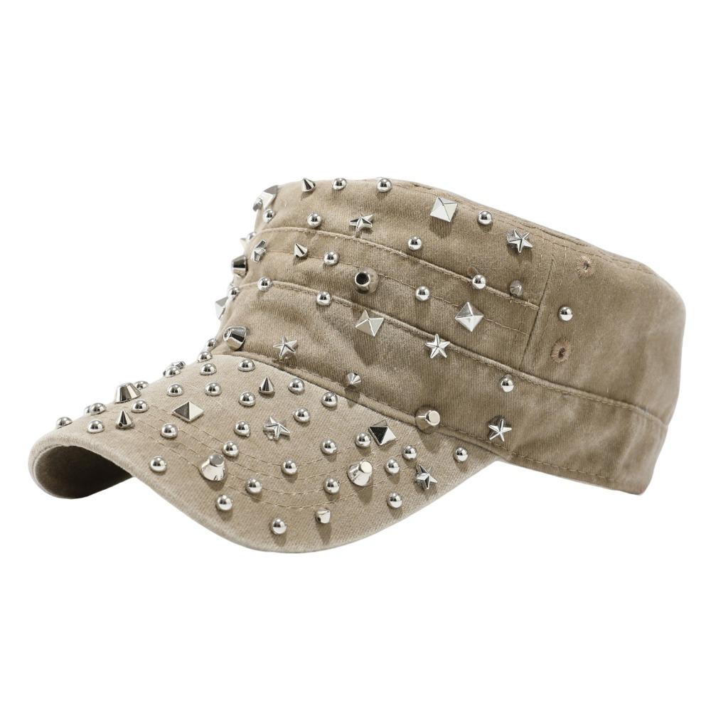 Cotton Rivet Flat Top Hat Y2k Retro Baseball Cap Casual Rivet Peaked Cap Girl