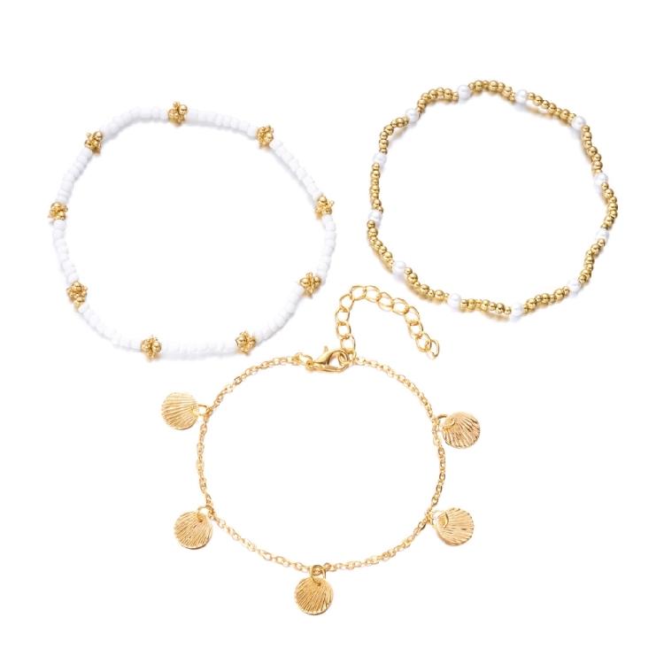 Stackable Anklet Beach Vacation Jewelry Multilayer Shell Bead Ankle Chain Handmade Comfortable Alloy Seaside Accessory