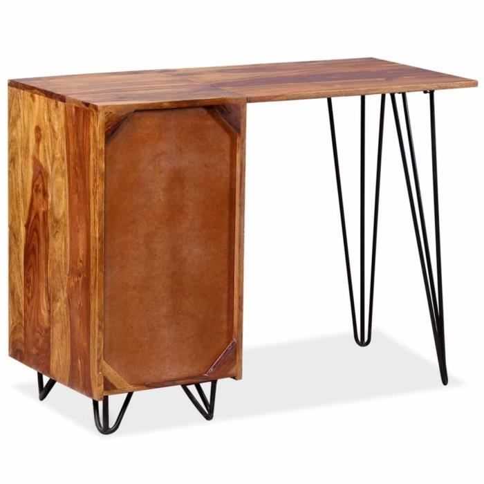 Bureau droit - VIDAXL - Bois massif de Sesham - 1 tiroir - 1 armoire