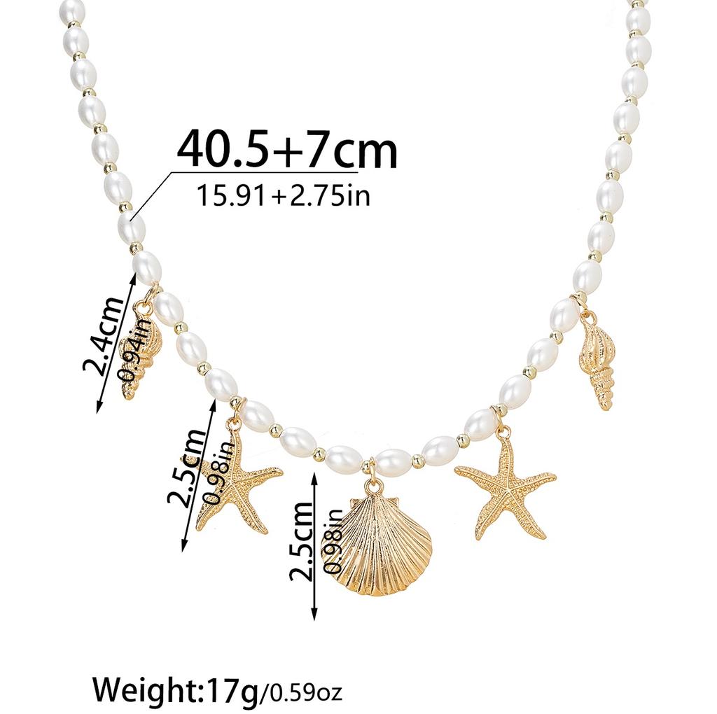 Bohemian style alloy conch scallop starfish tassel necklace imitation pearl bead summer beach choker necklace