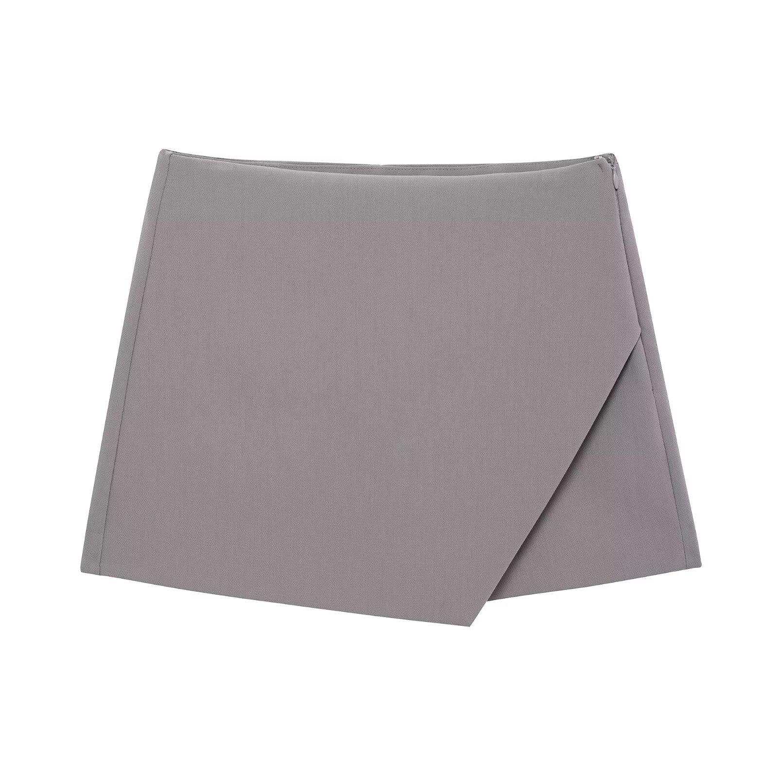 

2025 Весенняя женская уличная мода Асимметричные юбочные брюки - Европейский и американский дизайн S серый