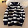 Oversized Crew Neck Striped Knit Sweater Men Women Casual Winter Pullover Slim Fit Cotton Blend