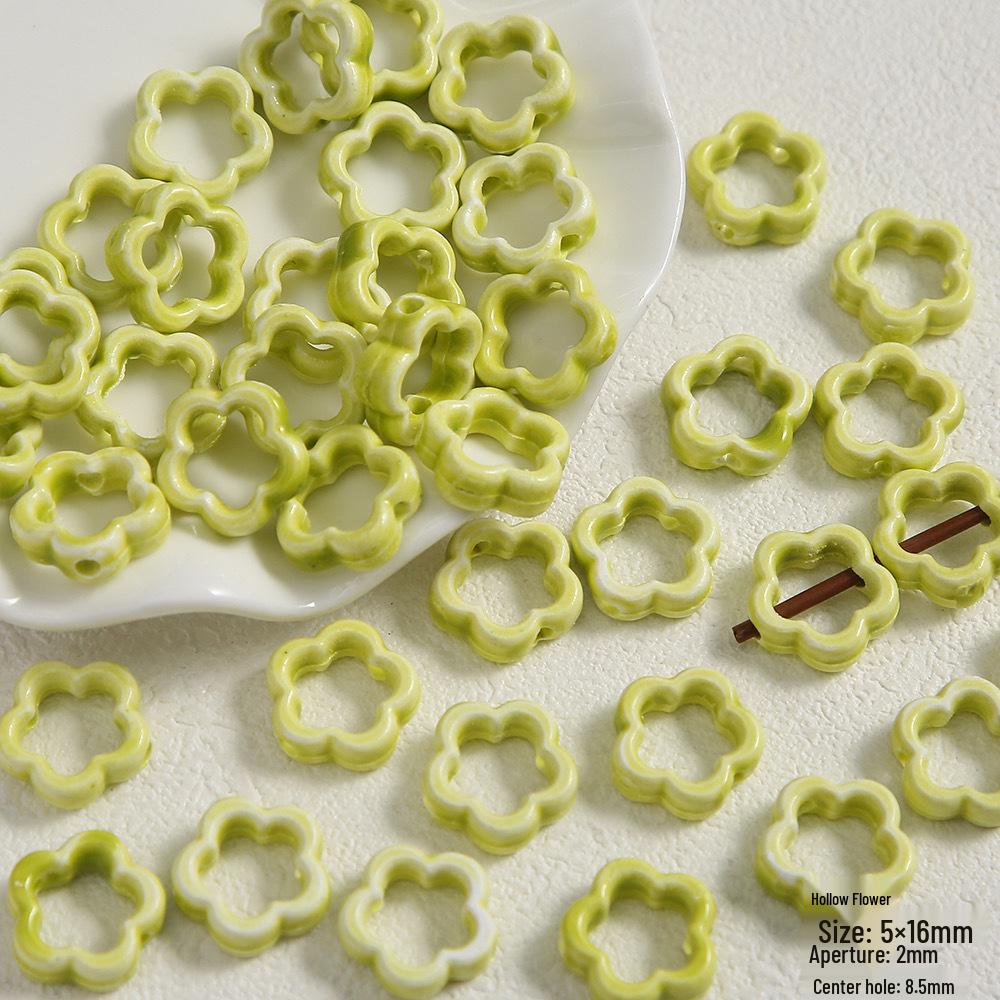 Handmade Cute Flower & Heart Green Ceramic Beads for DIY Jewelry