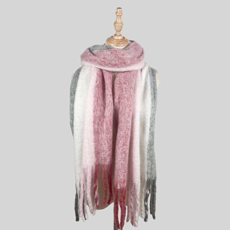 Color matching mohair scarf women's autumn and winter advanced sense thickened warm versatile scarf simple versatile scarf