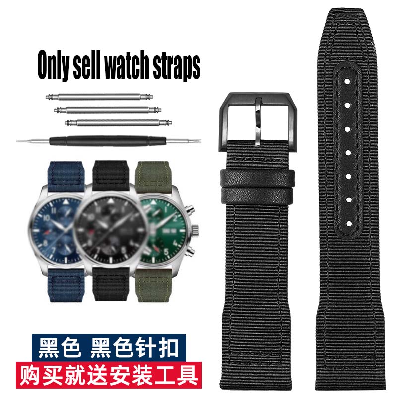 20 21 22mm Braccialetto Blu Verde di Alta Qualità per Orologio IWC Cinturino in Nylon e Vera Pelle Big Pilot Little Prince Mark 18