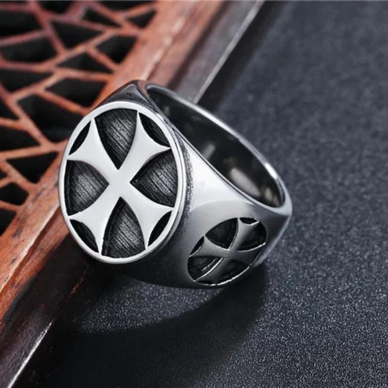 New Male Iron Knights Templar Cross Silver Color Band 316L Stainless Steel Ring Vintage Mason Jewelry Rings for Men