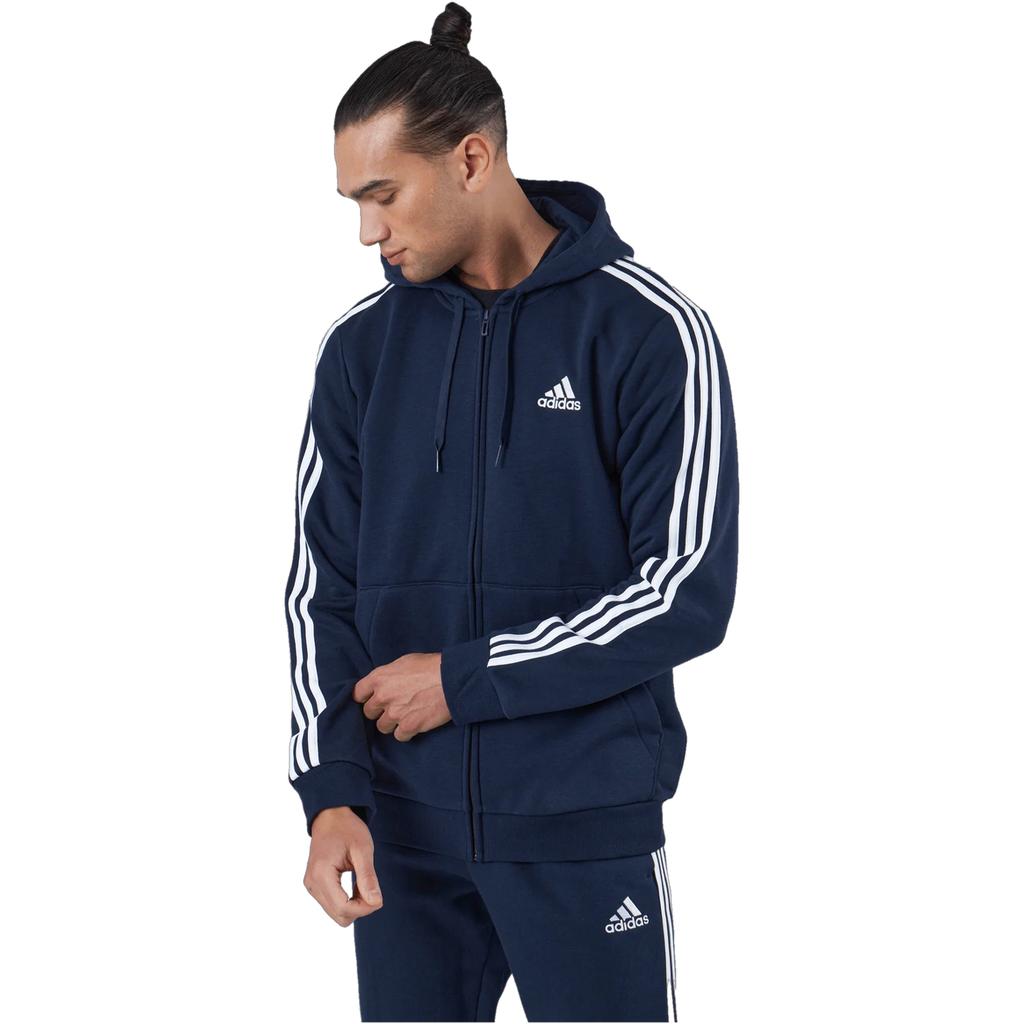Adidas Men's Essentials 3 Stripes Fleece Full Zip Hoodie