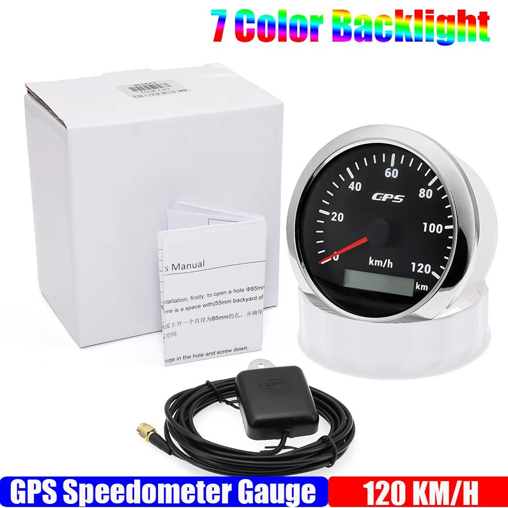 ZMFJH Auto Car 85MM GPS Speedometer Gauge with Antenna 7 Color LED Odometer Mileage 30-200KMH Speed Meter Marine Boat Waterproof