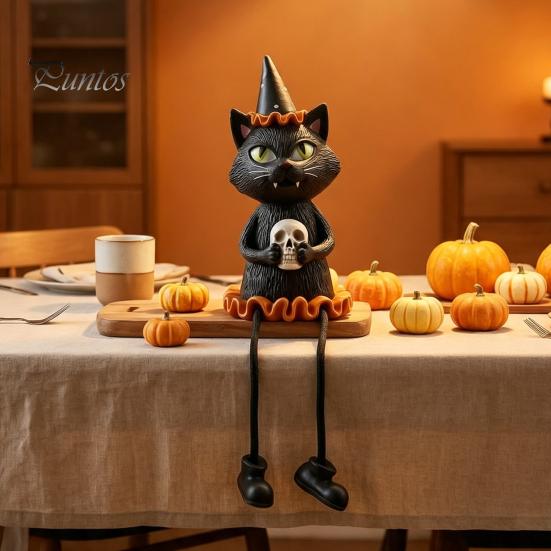 Unique Gifts for Halloween Lovers Figurines, Spooky Ghost Skeleton Pumpkin Black Cat Resin Ornaments, Durable Seasonal Home Accents Tabletop