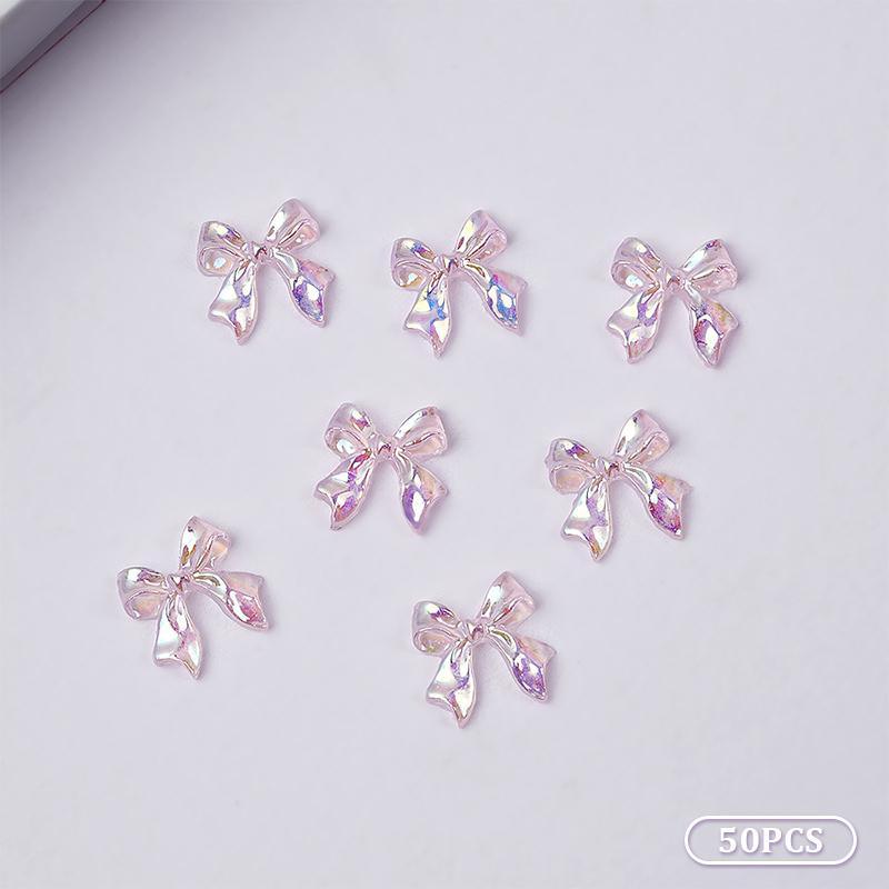 50 Stück Auroras Schleife 3D Nail Art Dekoration Harz Nagelanhänger Jelly Farbe Glitzer Nagelband Schleifen Schmetterling DIY Maniküre Salon