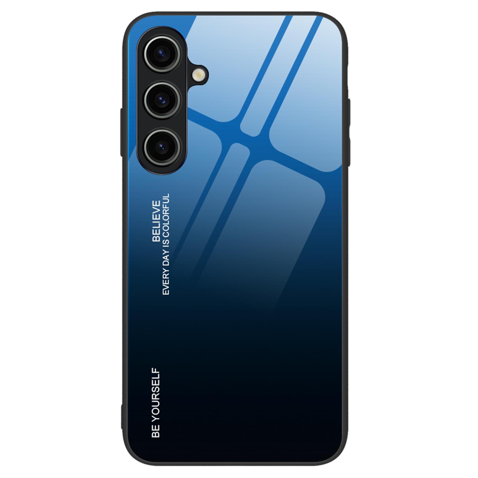 

For Samsung Galaxy A25 5G (Global) (161.0 x 76.5 x 8.3mm) Case Gradient Color Tempered Glass PC TPU Phone Cover Blue/Black
