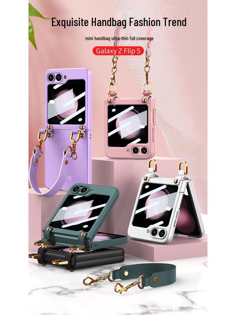 Creative Wrist Strap Foldable Case with Integrated Shell & Film for Samsung Z Flip5