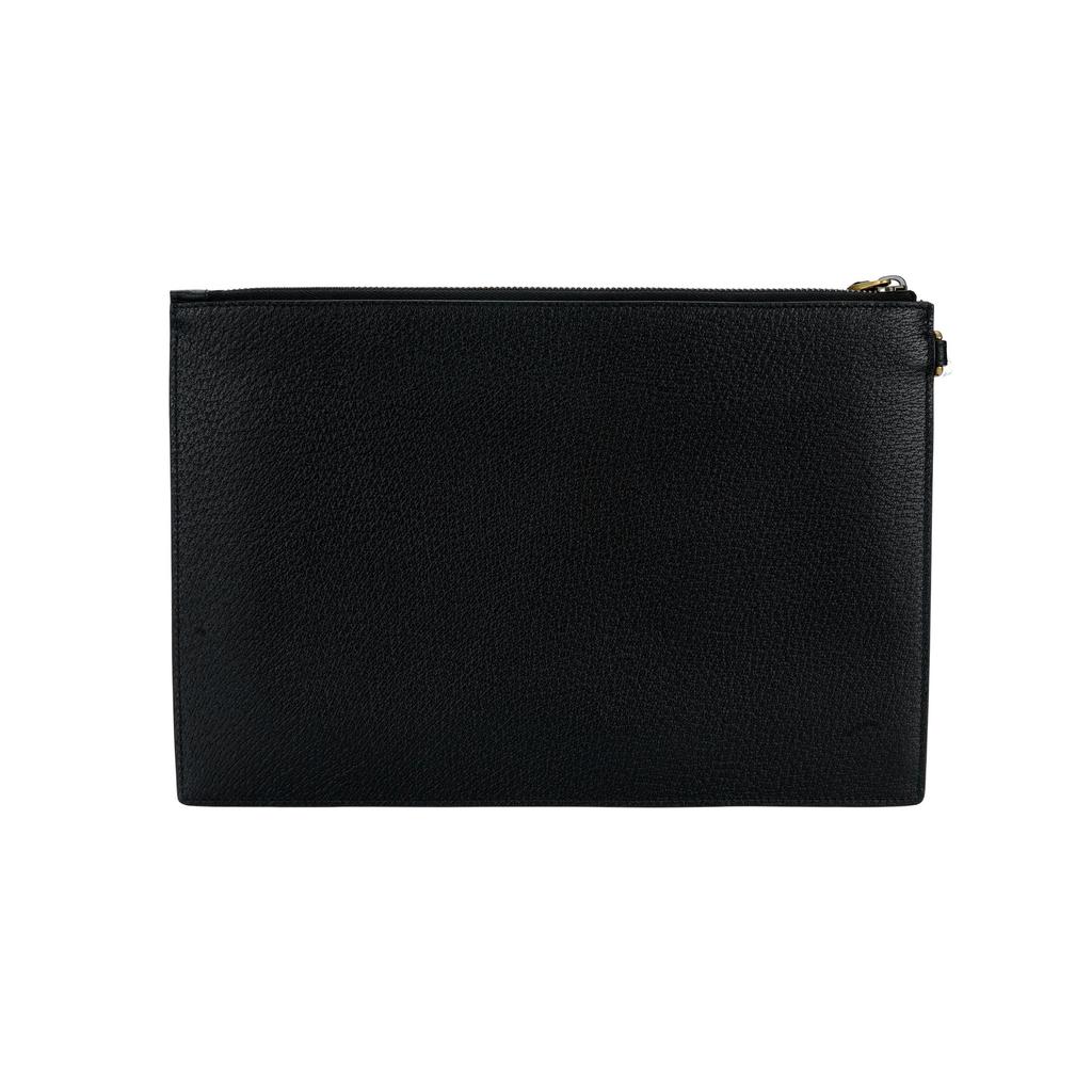 Gucci Pochette da Polso in Pelle Nera con Striscia Web e Dettagli Dorati per Uso Quotidiano di Lusso Unisex