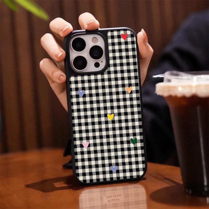 Color love black plaid for Apple iPhone17/16Pro mobile phone case 14 matte PC15 women's 13 sets