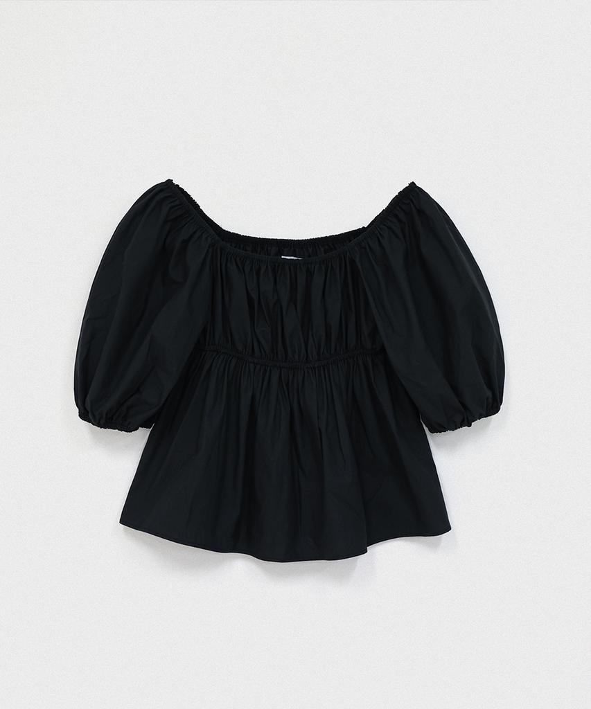 320SHOWROOM Two-Way Off-Shoulder Puff Blouse Black