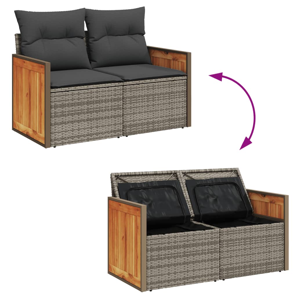Vidaxl Sofa Ogrodowa Z Poduszkami, 2-Osobowa, Szara, Polirattan