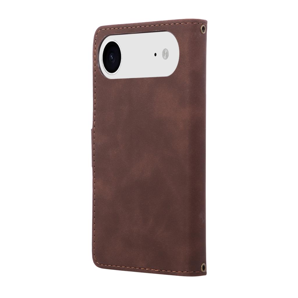 For iPhone Air Case Zipper Wallet Multiple Card Slots Leather Phone Cover with Wrist Strap