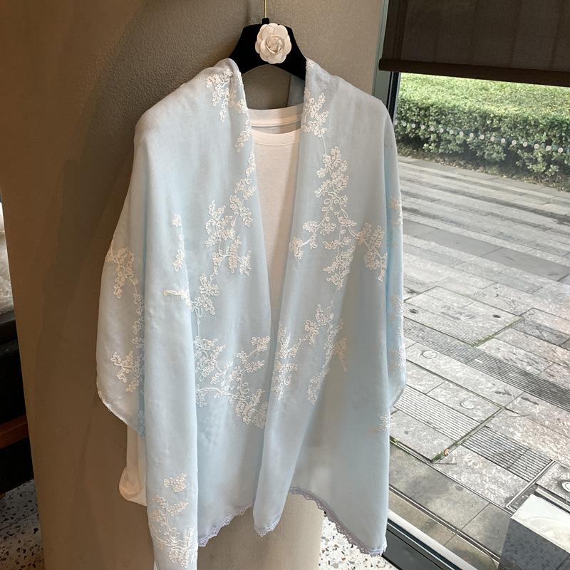 Floral Embroidered Lightweight Breathable Scarf For All Season