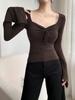 Pure Desire Square Neck Flared Sleeve Slim T-Shirt - Women's Autumn New Style