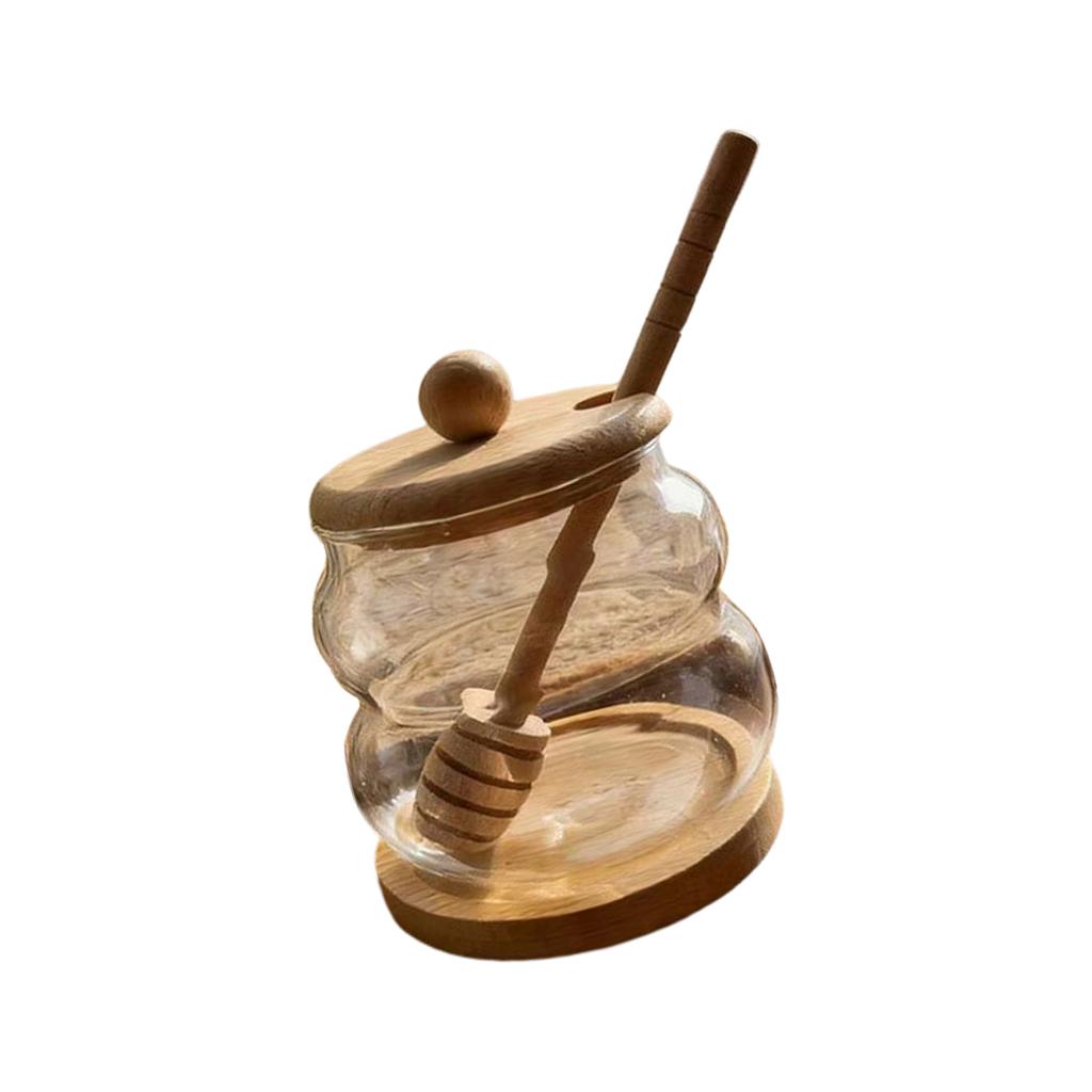 Shatterproof High Borosilicate Glass Storage Jar Clear Honeys Storage Container With Wooden Mixer and Lid For Kitchen