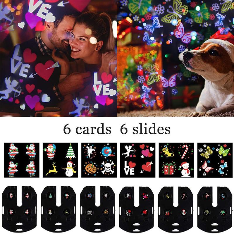 Lumină de proiecție de Crăciun Lumină de Crăciun de înlocuire cu 6 carduri