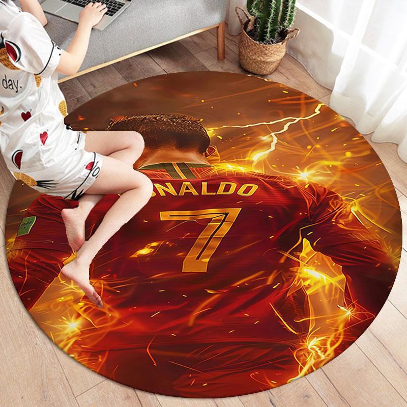 Cristiano Ronaldo Round Area Rug,Carpet Rug for Living Room Bedroom Sofa Playroom Decor,Non-slip Floor Mat