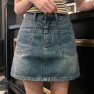 Klassischer Vielseitiger Jugendlicher Kurzer Rock Retro Design mit geteilter Tasche Hochtailliert Lässig Hips-Paket A-Linie Super Damen Sommer Mode Denim Kurzer Rock