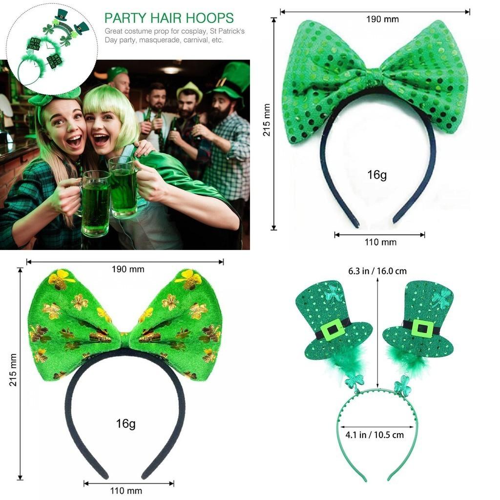 St. Patrick's Day Green Clover Hair Band Elf Hat Headband Set