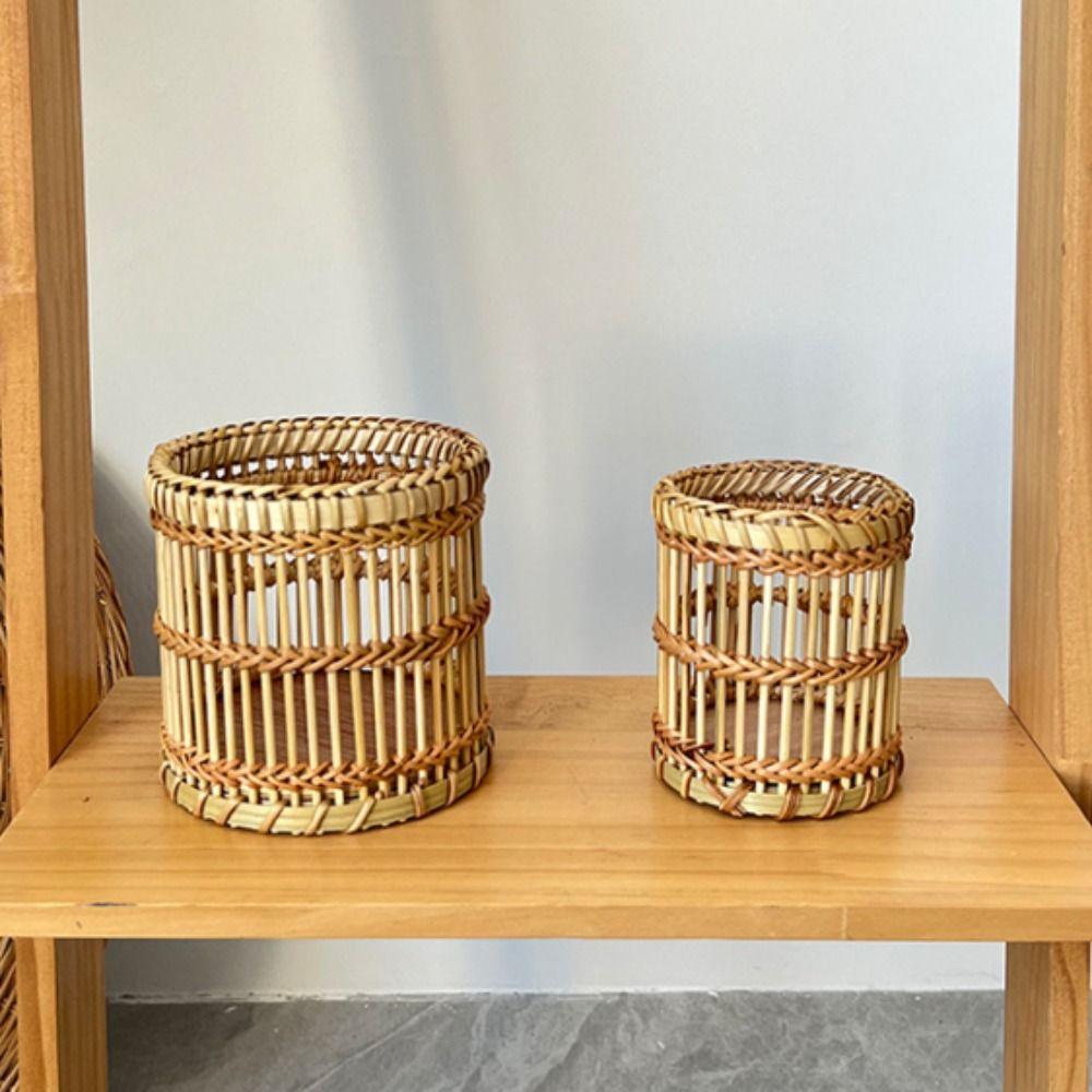 Multi-functional Bamboo Woven Pen Container Natural Materials Storage Basket School