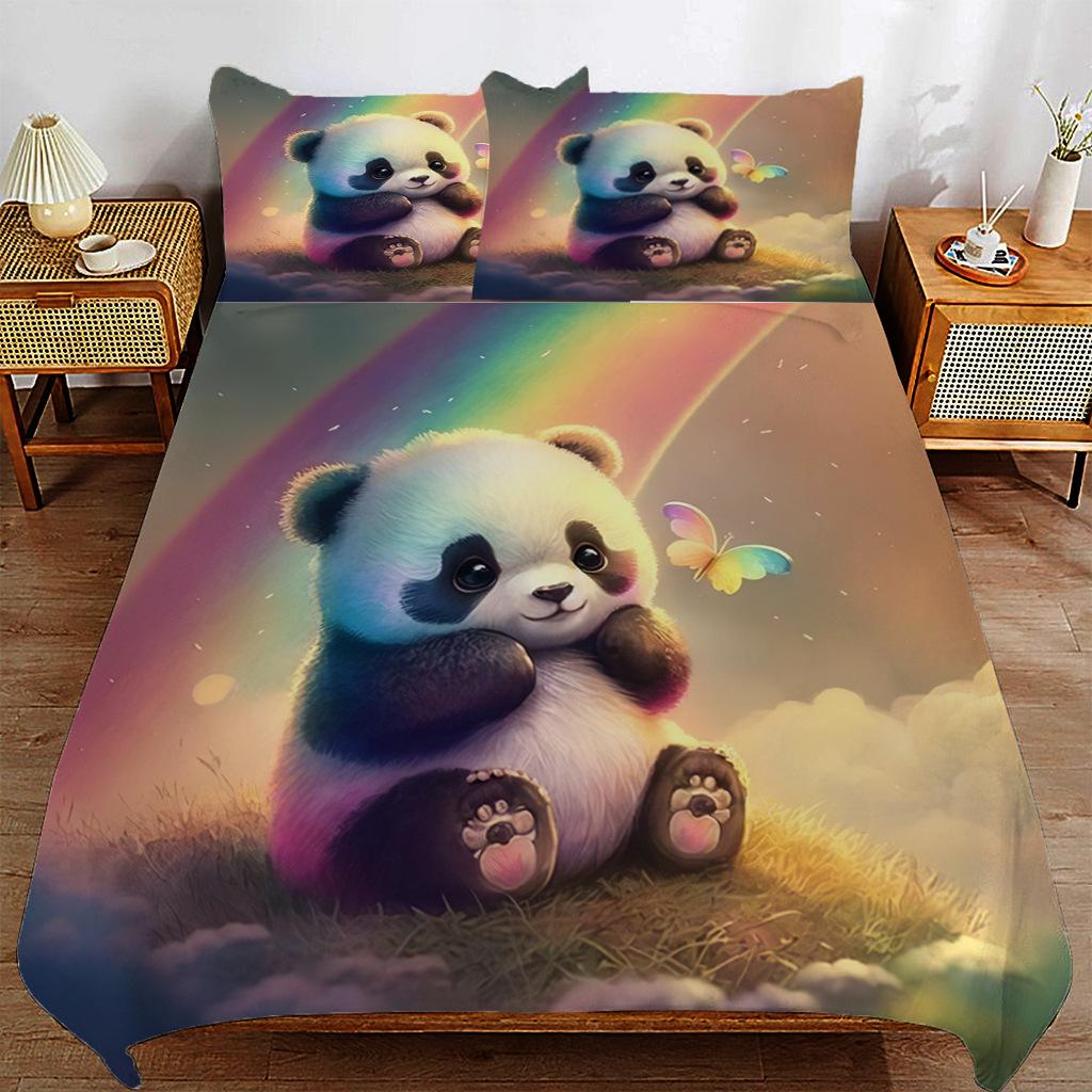 

Cute Cartoon Panda Illustration Bedding Three-Piece Set, Bedding, Digital Printing 135*200