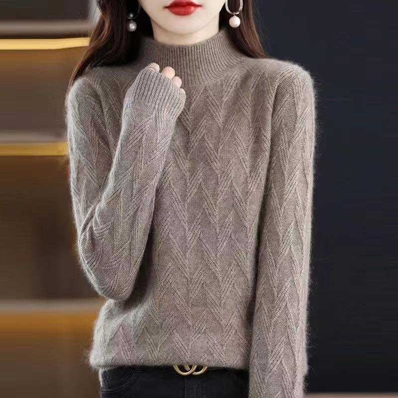 GMXIA Autumn and Winter Half Turtleneck Loose Sweater Women's Fashion Simple and Thin Outer Wear A Thick Base Shirt