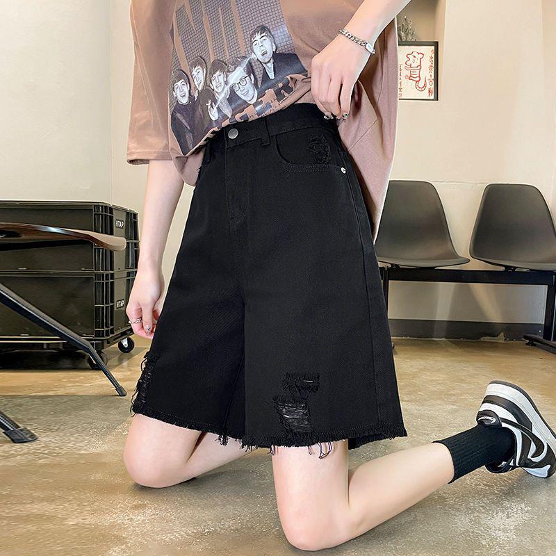 Women's Summer 2025 White Ripped Wide-Leg Denim Shorts