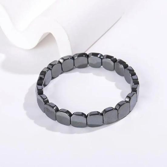 Hematite Stone Bracelet Elastic Cord Metallic Luster Polished Bracelet Groundedness Theme Men Women Wristband