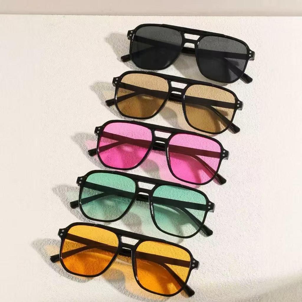 Square Aviator Sunglasses - UV Protection Ocean Lens, Jelly Colors, Double Bridge Design