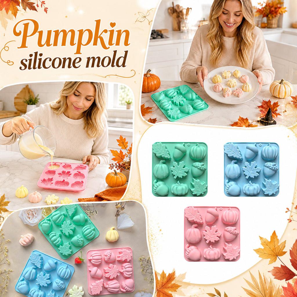 9-Cavity Silicone Pumpkin Maple Leaf for Candy, Fall Halloween Baking