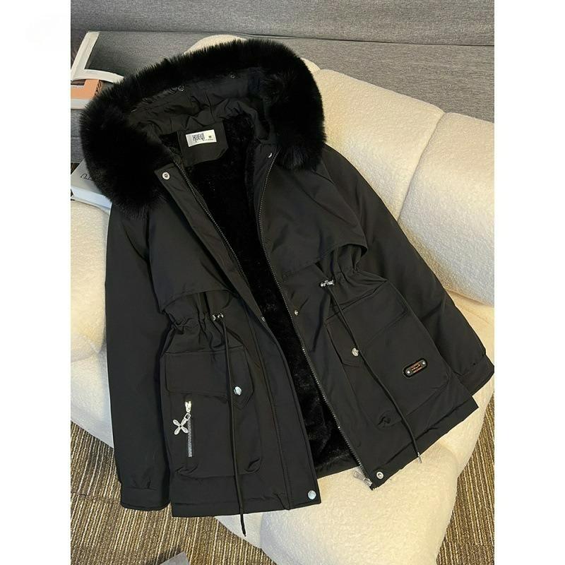 Parker Clothing Women's Winter Plus Velvet Padded Jacket, Plus Size Loose Hooded Tooling Padded Jacket, Warm Padded Jacket