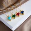 Stainless Steel Chain Simple Colorful Zircon Love Heart Pendant Necklaces for Women Girls Sweet Romantic Jewelry Gifts for Lover