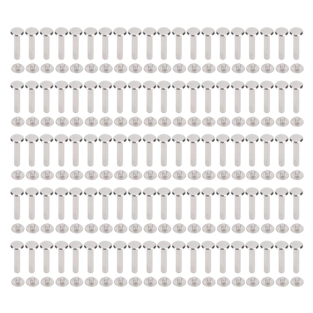 4x24x8.5mm 100 Sett M3 Skruenagler Flat Rund Hode Bindingsnagler for PU-lær DIY Håndverk