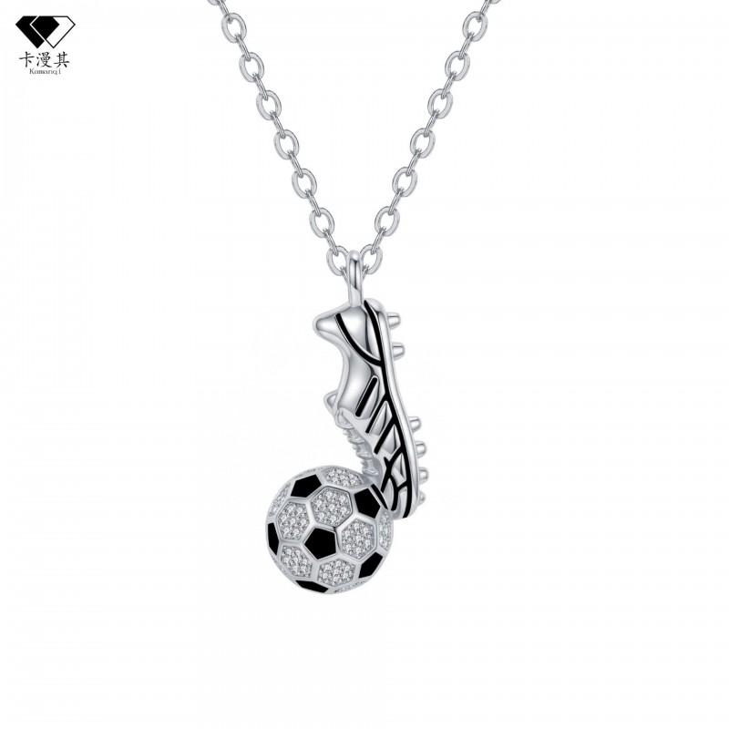 Studded Soccer Ball Pendant Necklace Men Women Plated Copper Chain Geometric Sporty Jewelry Lightweight Locket Silver