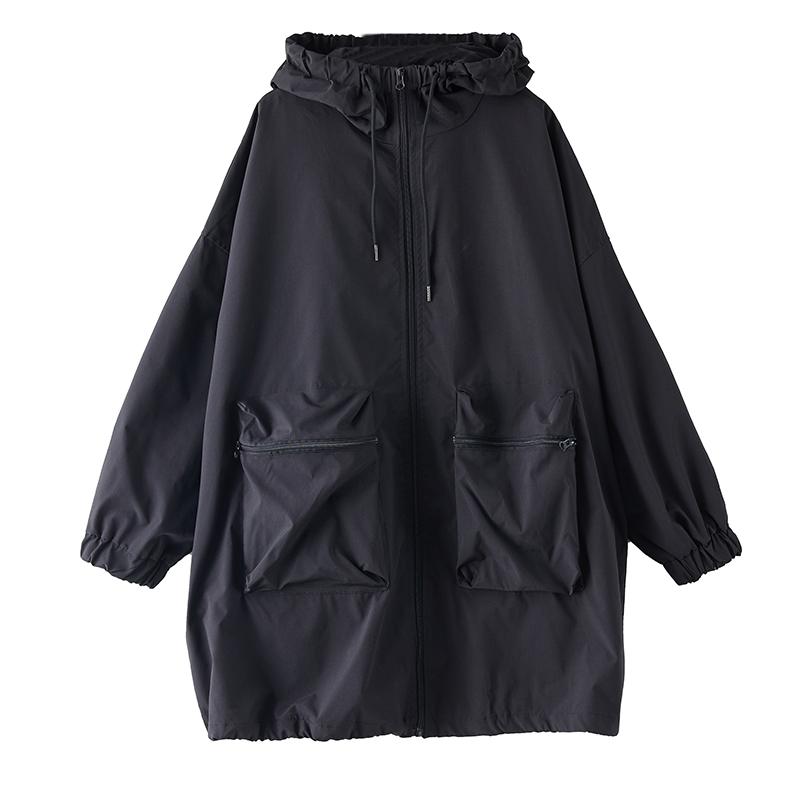 DIMANAF 2025 Plus Size Autumn Winter Plus Size Women Coat Long Sleeve Jackets Casual Loose Outerwear Black Zipper