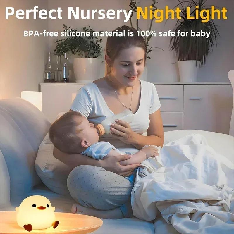 Silicone Duck Night Light - Touch LED Lamp, USB-C Rechargeable, Soft & Cute, Timer 30 Mins, Nightlight for Kids, Bedroom
