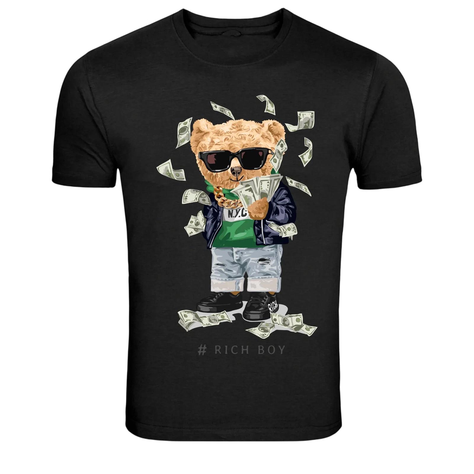 Rich Boy Teddy Bear Money Streetwear Graphic T-Shirt S