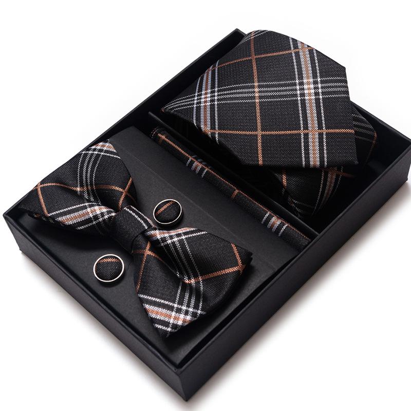 Men'S Business Dress Party Tie Gift Box Fashion Tie Square Scarf Combination Set Tie Bow Tie Set