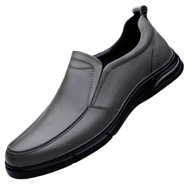 Men's Casual Leather Slip-On Shoes - Round Toe, Breathable & Versatile for Formal or Business Wear