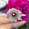 Radiant Ruby Flower Women's Open Ring - High-End Luxury & Trendy Design