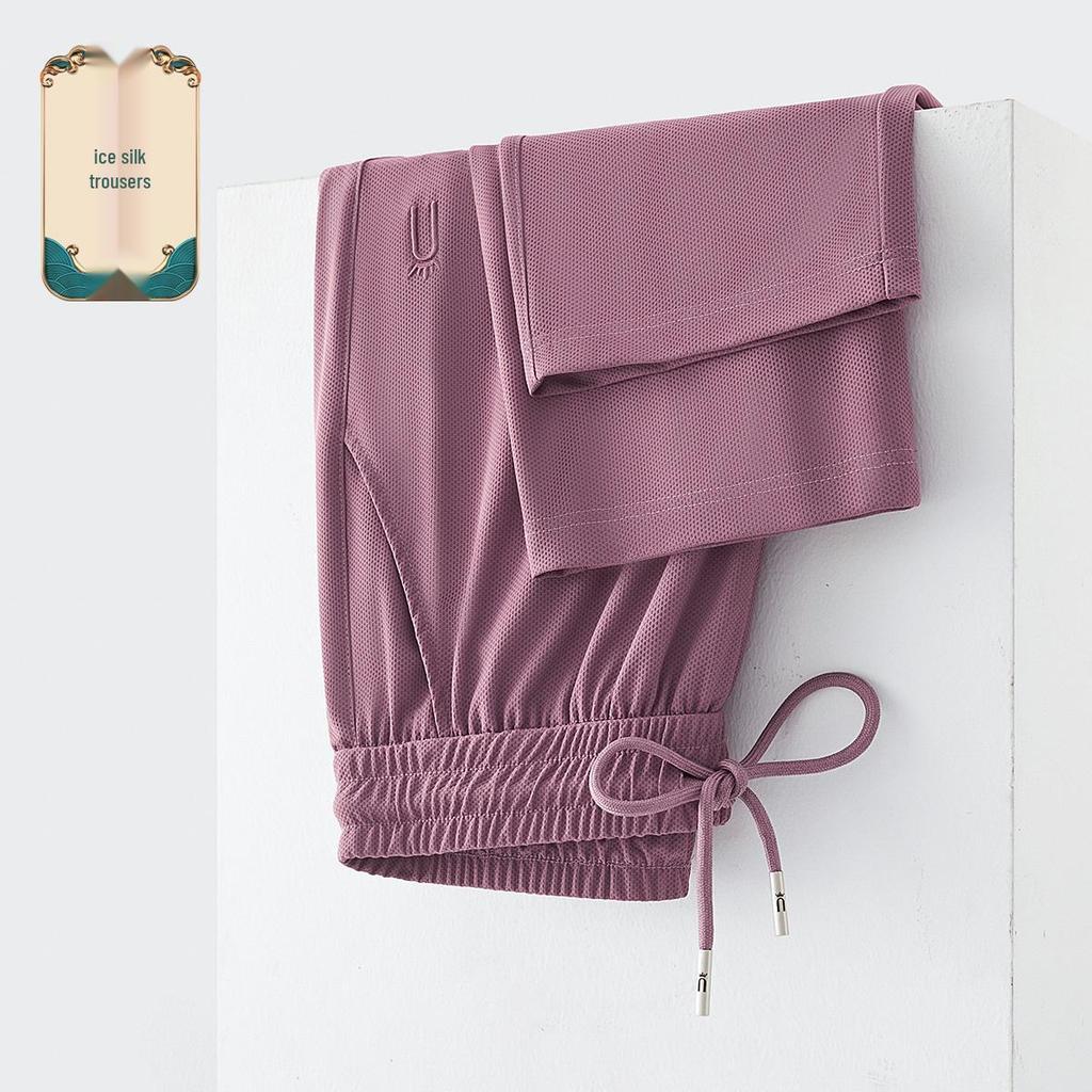 GAGN Plus Size Women's Ice Silk Straight-Leg Trousers - Lightweight Summer Pants for Middle-Aged Women