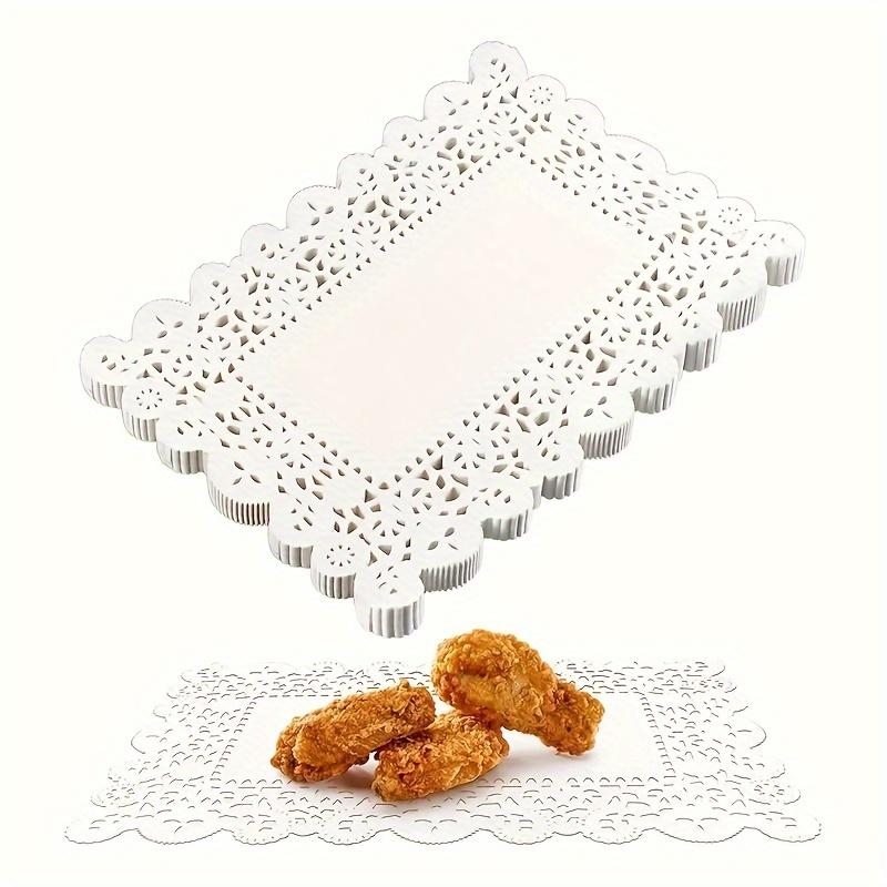 150Pcs Elegant White Lace Paper Doilies - Rectangular Flower Pattern, Disposable Food Placemats for French Fries, Fried Chicken