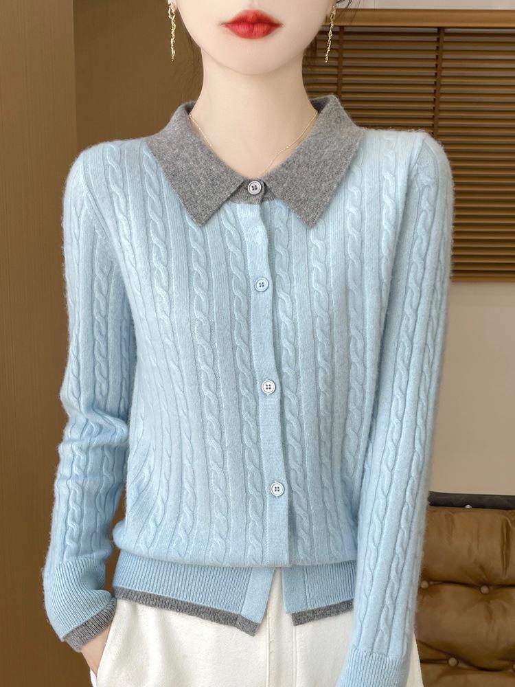 Women's Autumn Knitted Wool Cardigan with Doll Collar – High-End Fashion Sweater Coat